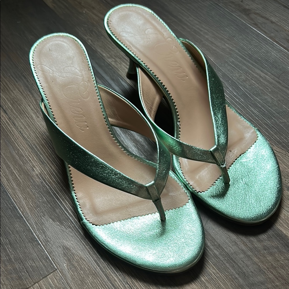 JCrew Metallic Matcha Kitten Heel Leather 8.5